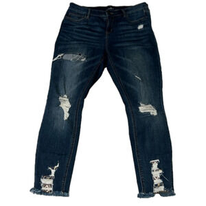 NY&Co Ankle Jeans size 10 holes & frayed hems dark wash patches